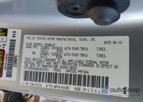 2016 Toyota Tacoma Sr5 V6 z USA, uszkodzony, nr VIN 5TFAZ5CN4GX018761